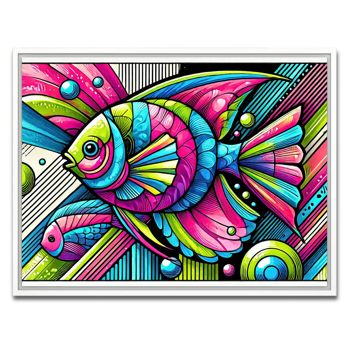 AUTO-MOCKUP WHITE | Neon Pop Art Fish | 1 Piece | White Framed Canvas | group=4x3