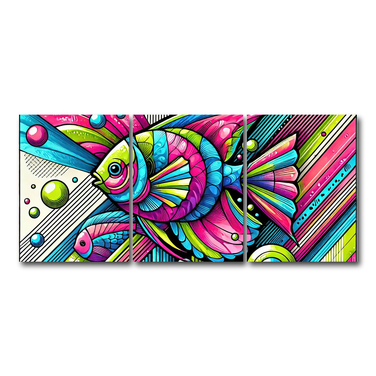 AUTO-MOCKUP WHITE | Neon Pop Art Fish | 3 Piece | Gallery Wrap Canvas | group=18x24