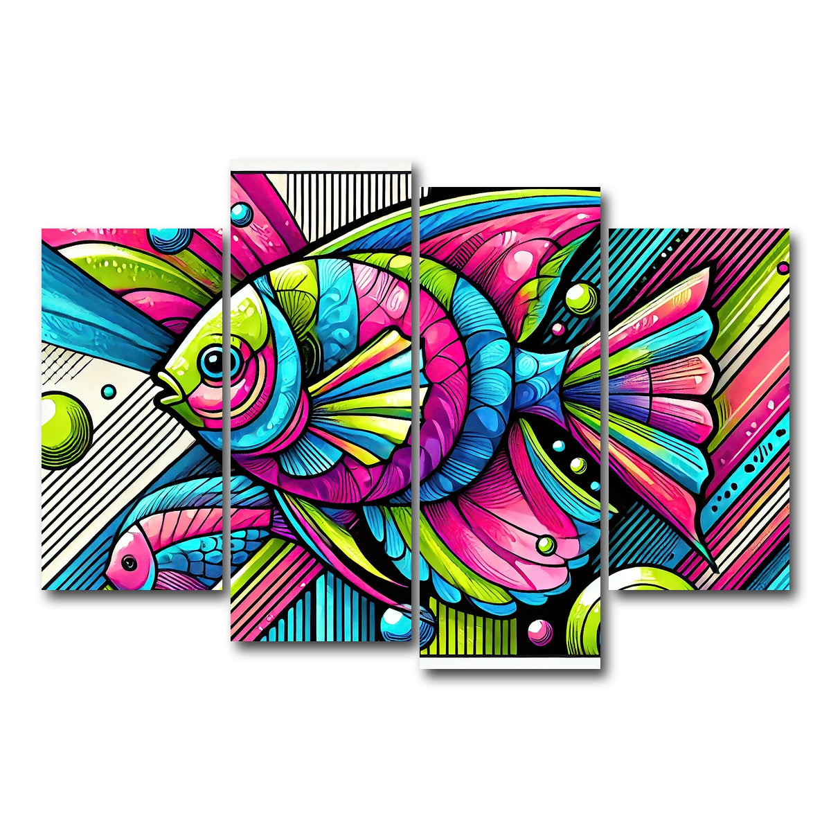 AUTO-MOCKUP WHITE | Neon Pop Art Fish | 4 Piece | Gallery Wrap Canvas | group=4_short