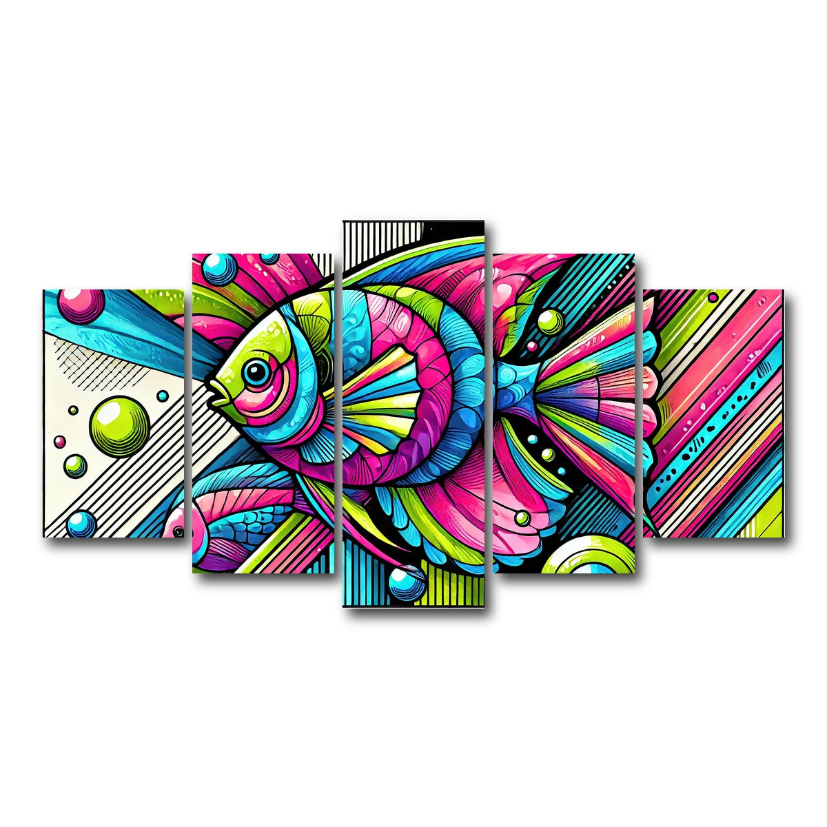 AUTO-MOCKUP WHITE | Neon Pop Art Fish | 5 Piece | Gallery Wrap Canvas | group=5_normal