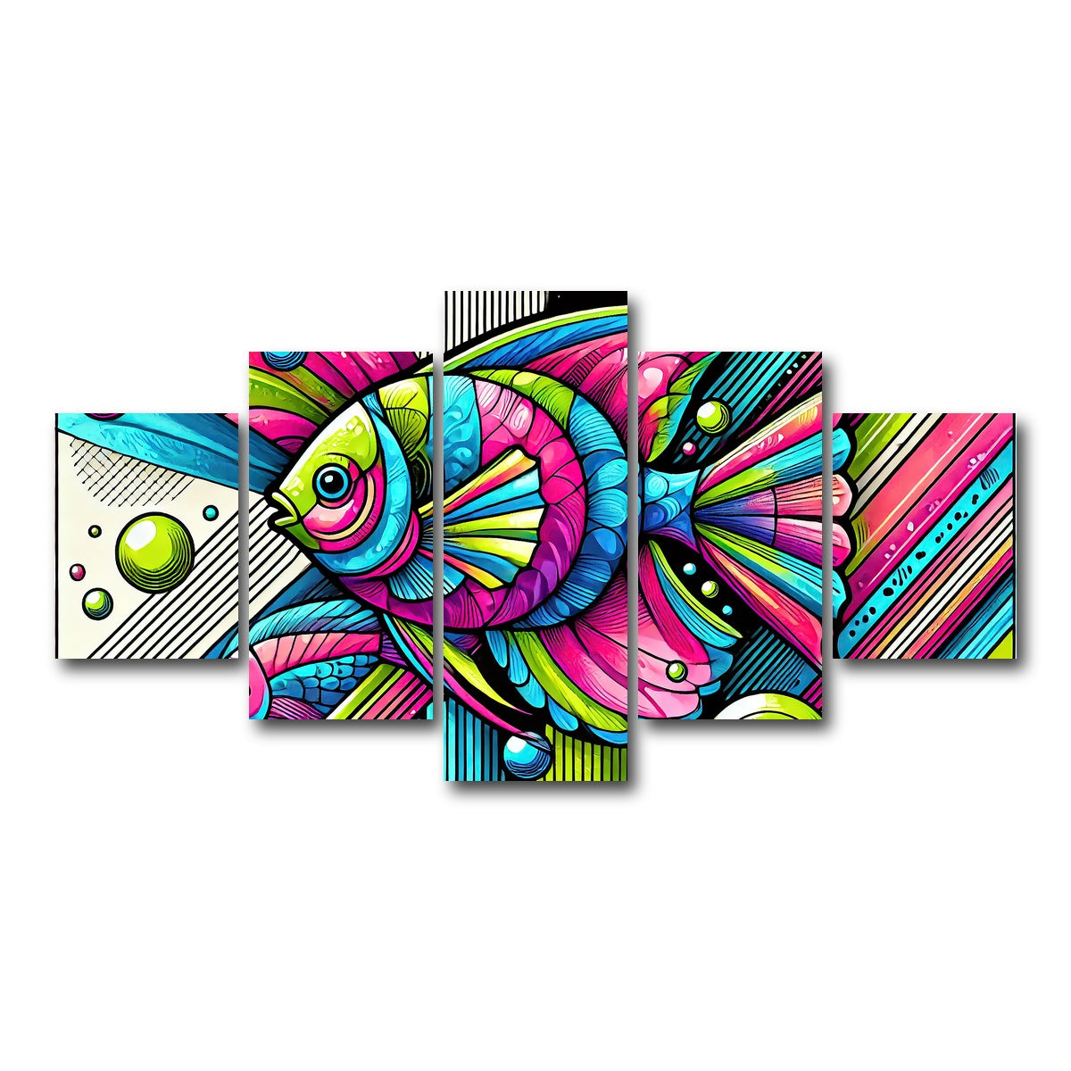 AUTO-MOCKUP WHITE | Neon Pop Art Fish | 5 Piece | Gallery Wrap Canvas | group=5_short