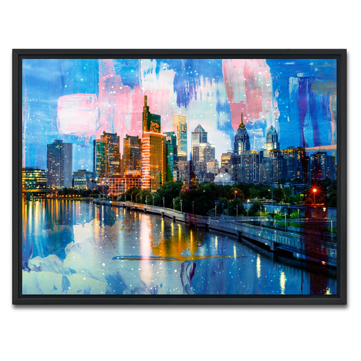 AUTO-MOCKUP WHITE | New Philadelphia Skyline | 1 Piece | Black Framed Canvas | group=4x3