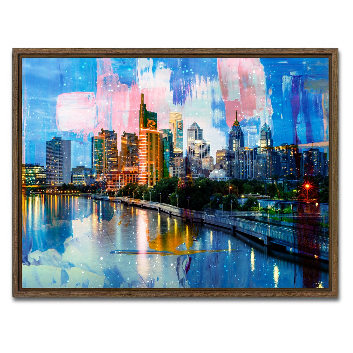 AUTO-MOCKUP WHITE | New Philadelphia Skyline | 1 Piece | Walnut Framed Canvas | group=4x3