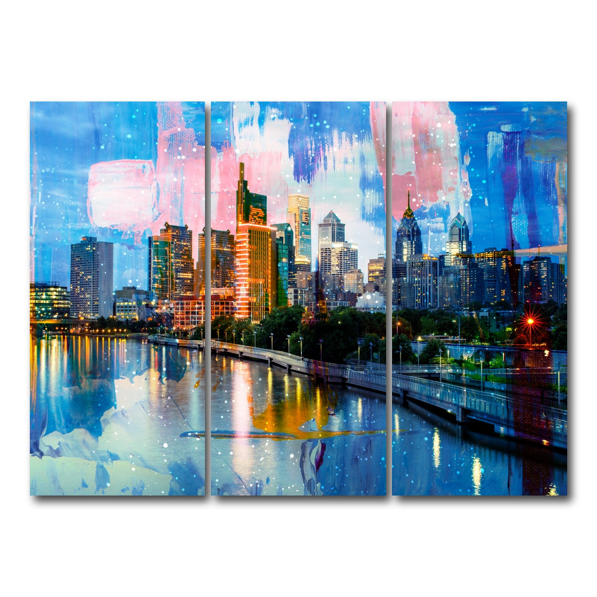 AUTO-MOCKUP WHITE | New Philadelphia Skyline | 3 Piece | Gallery Wrap Canvas | group=8x18