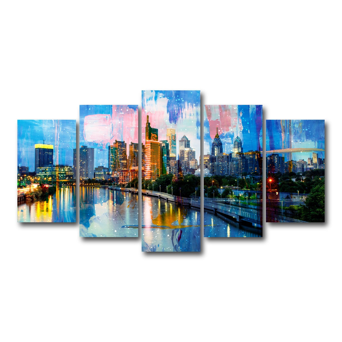 AUTO-MOCKUP WHITE | New Philadelphia Skyline | 5 Piece | Gallery Wrap Canvas | group=5_normal
