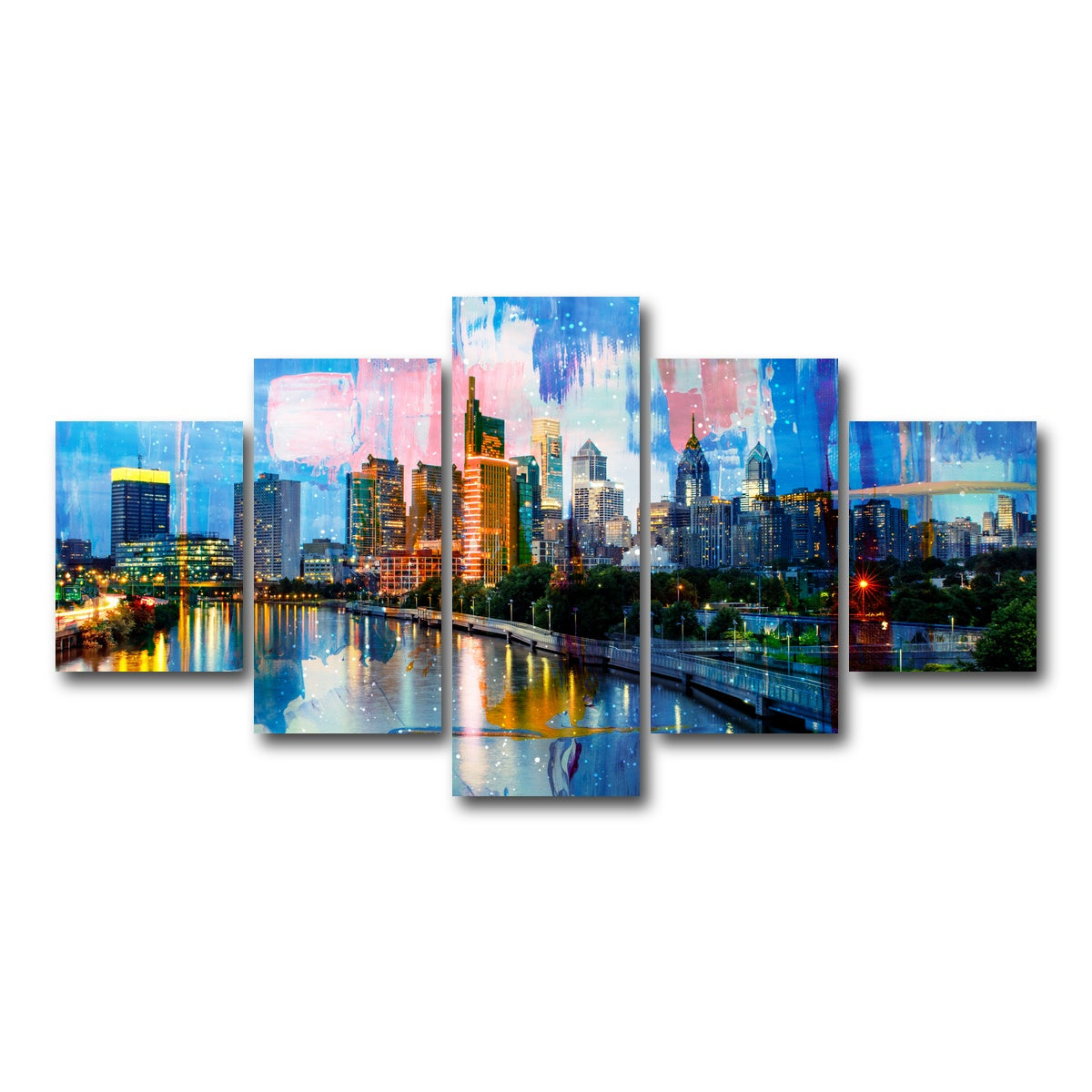 AUTO-MOCKUP WHITE | New Philadelphia Skyline | 5 Piece | Gallery Wrap Canvas | group=5_short