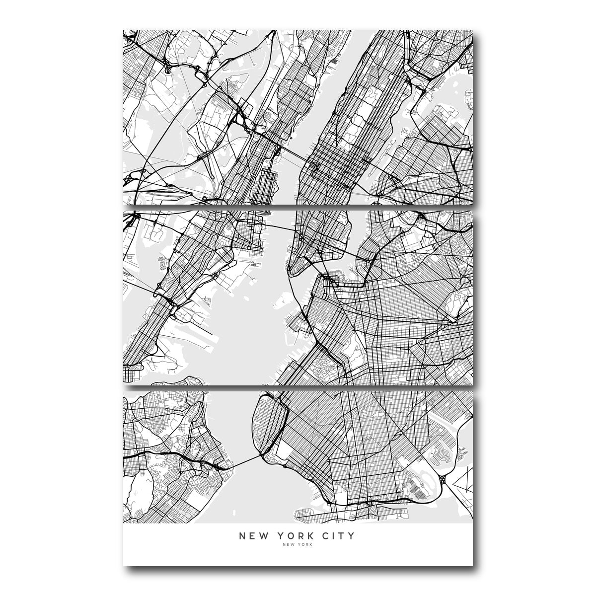 AUTO-MOCKUP WHITE | New York City Map | 3 Piece | Gallery Wrap Canvas | group=12x24_stacked