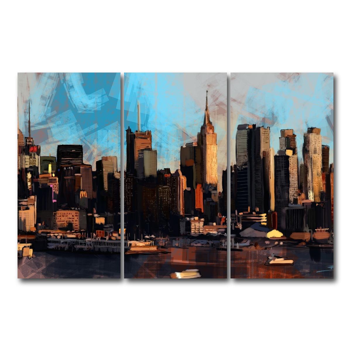 AUTO-MOCKUP WHITE | New York City Skyline | 3 Piece | Gallery Wrap Canvas | group=12x24