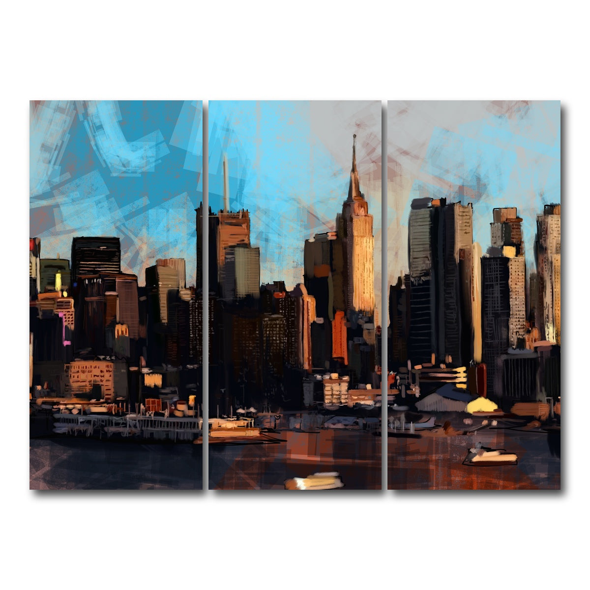 AUTO-MOCKUP WHITE | New York City Skyline | 3 Piece | Gallery Wrap Canvas | group=8x18