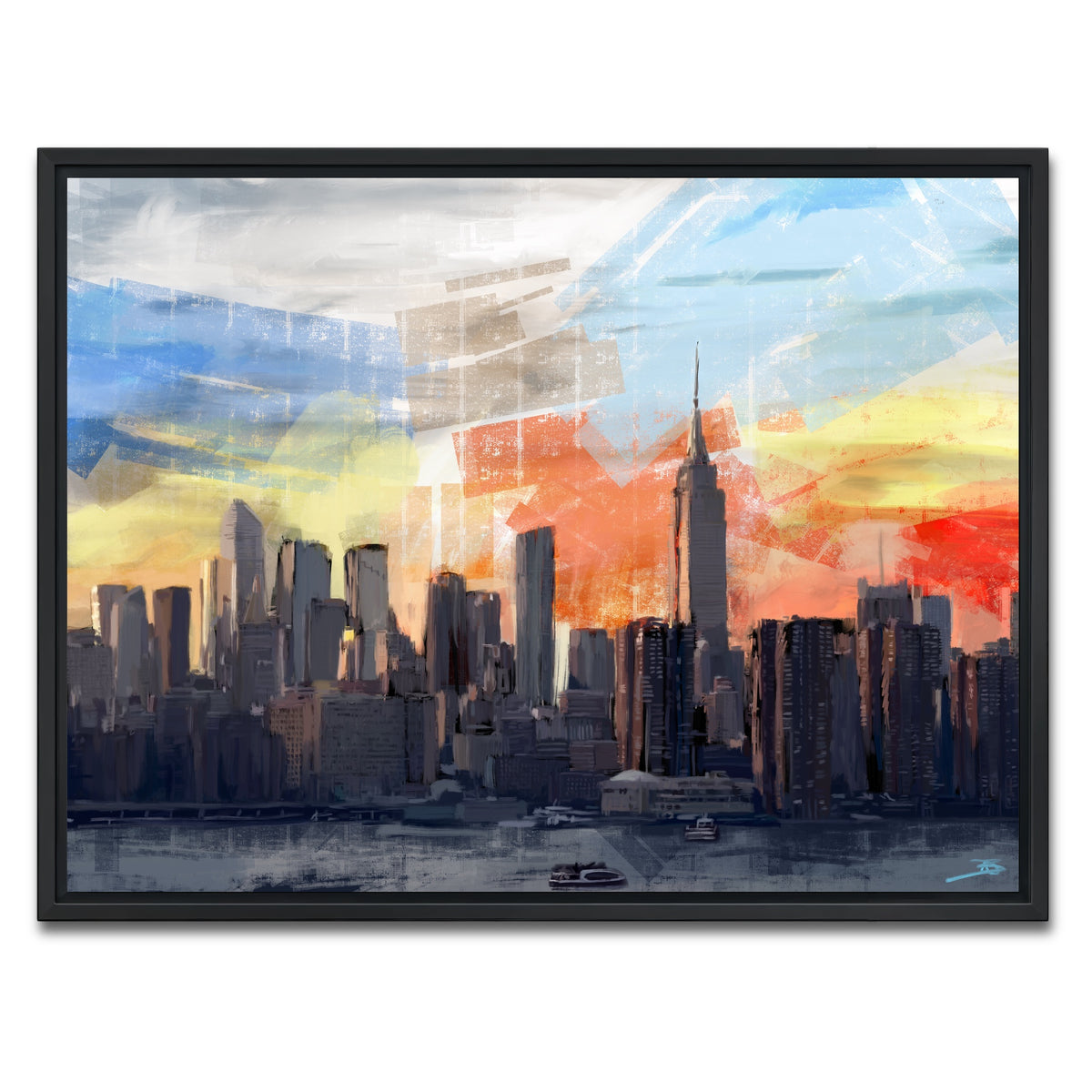 AUTO-MOCKUP WHITE | New York City Skyline at Sunset | 1 Piece | Black Framed Canvas | group=4x3
