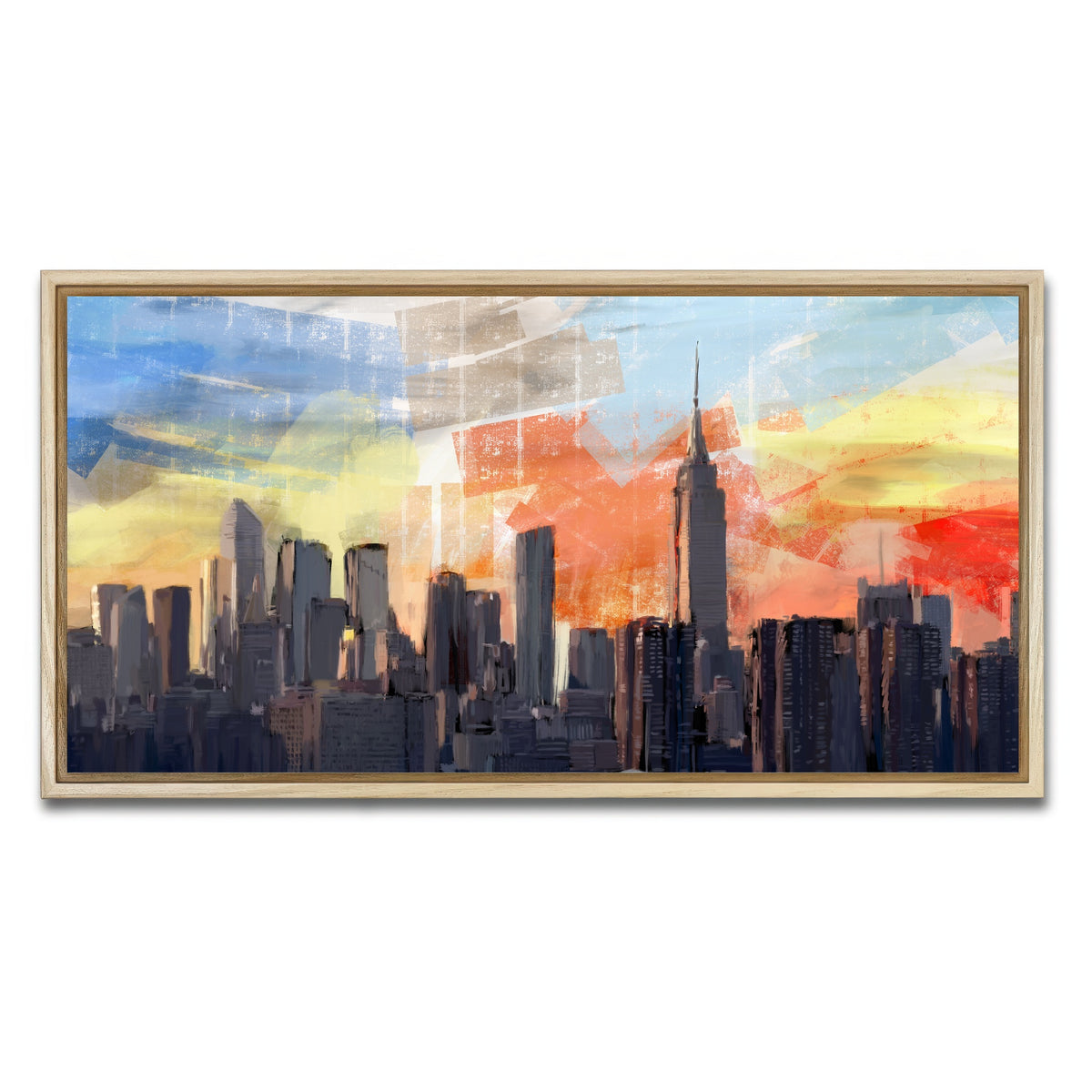 AUTO-MOCKUP WHITE | New York City Skyline at Sunset | 1 Piece | Natural Framed Canvas | group=2x1