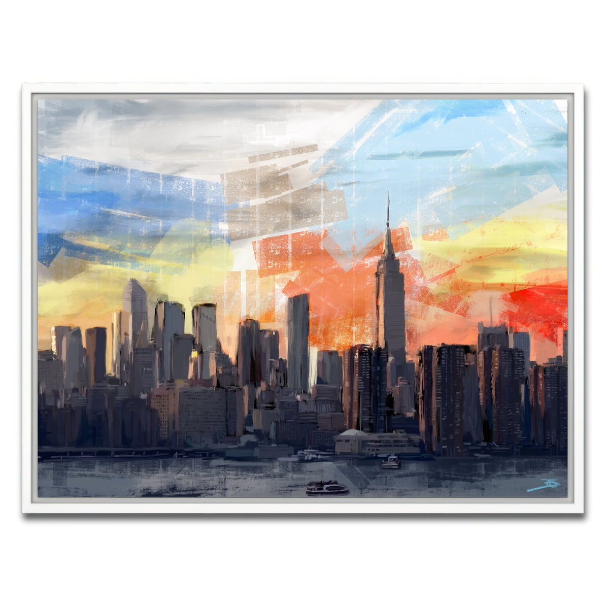 AUTO-MOCKUP WHITE | New York City Skyline at Sunset | 1 Piece | White Framed Canvas | group=4x3