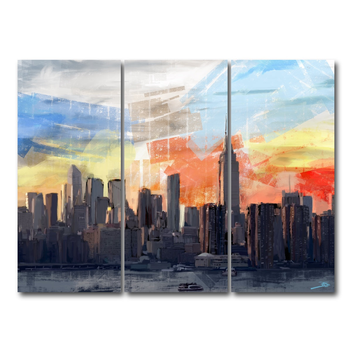 AUTO-MOCKUP WHITE | New York City Skyline at Sunset | 3 Piece | Gallery Wrap Canvas | group=8x18