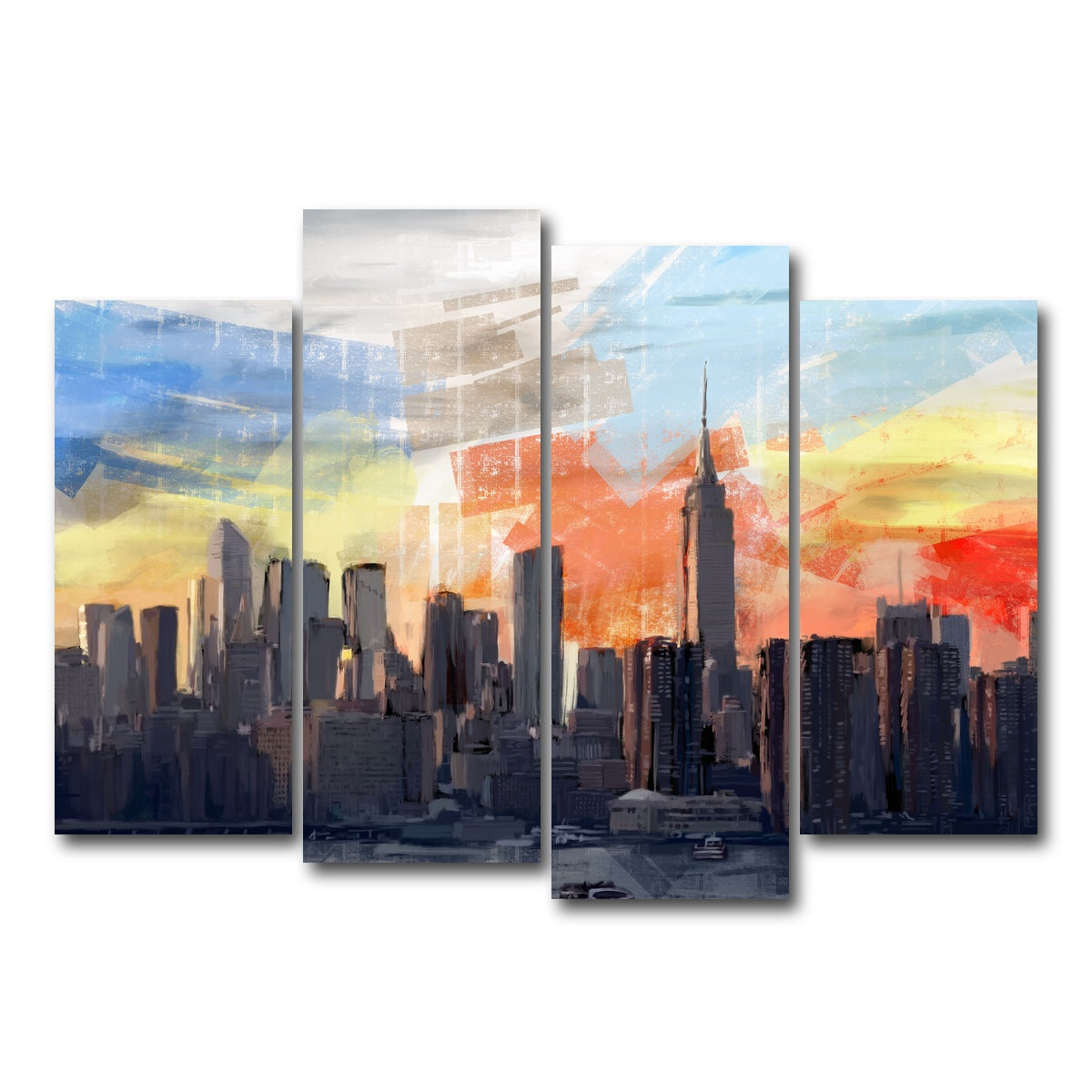 AUTO-MOCKUP WHITE | New York City Skyline at Sunset | 4 Piece | Gallery Wrap Canvas | group=4_normal