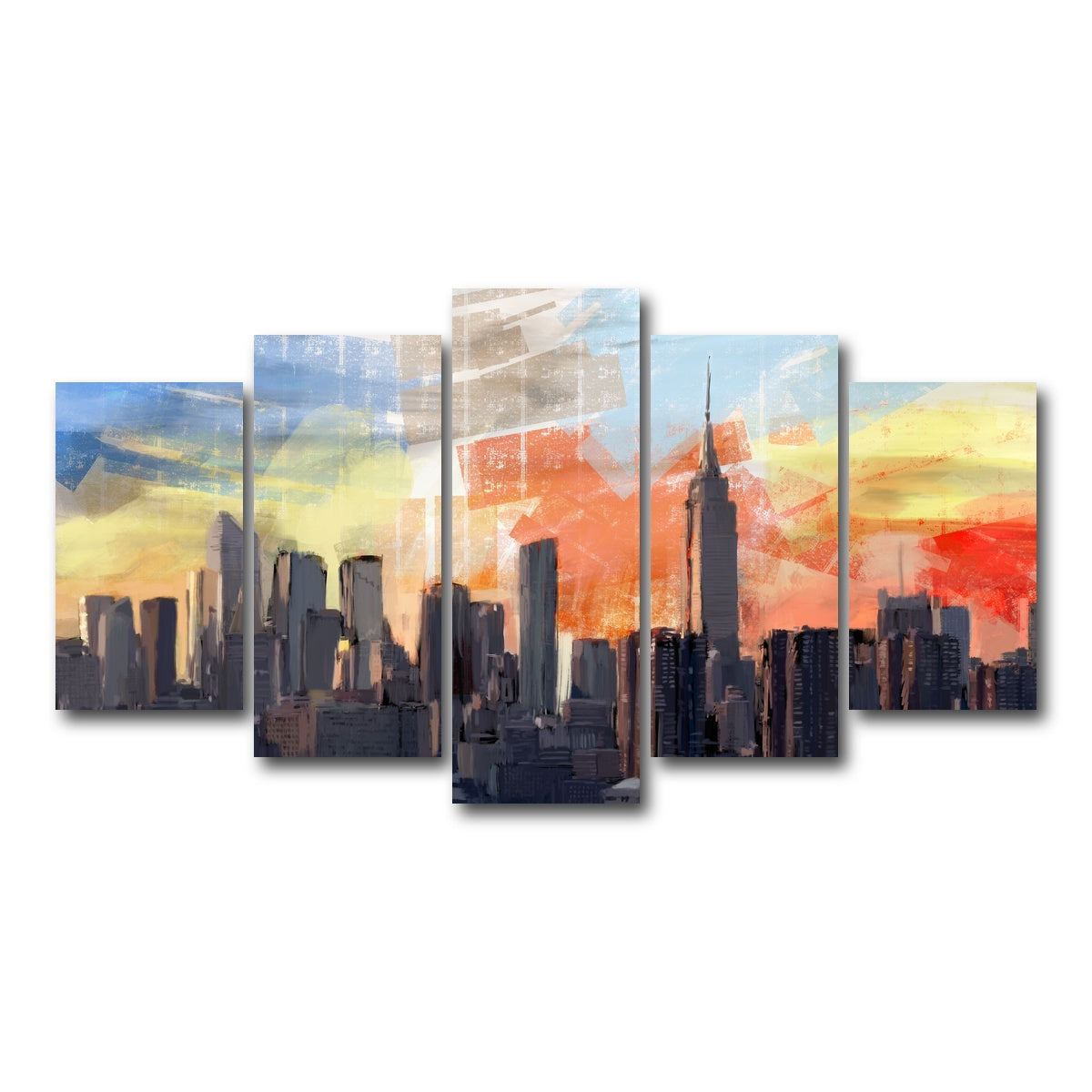 AUTO-MOCKUP WHITE | New York City Skyline at Sunset | 5 Piece | Gallery Wrap Canvas | group=5_normal