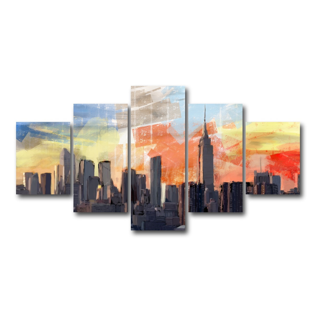 AUTO-MOCKUP WHITE | New York City Skyline at Sunset | 5 Piece | Gallery Wrap Canvas | group=5_short