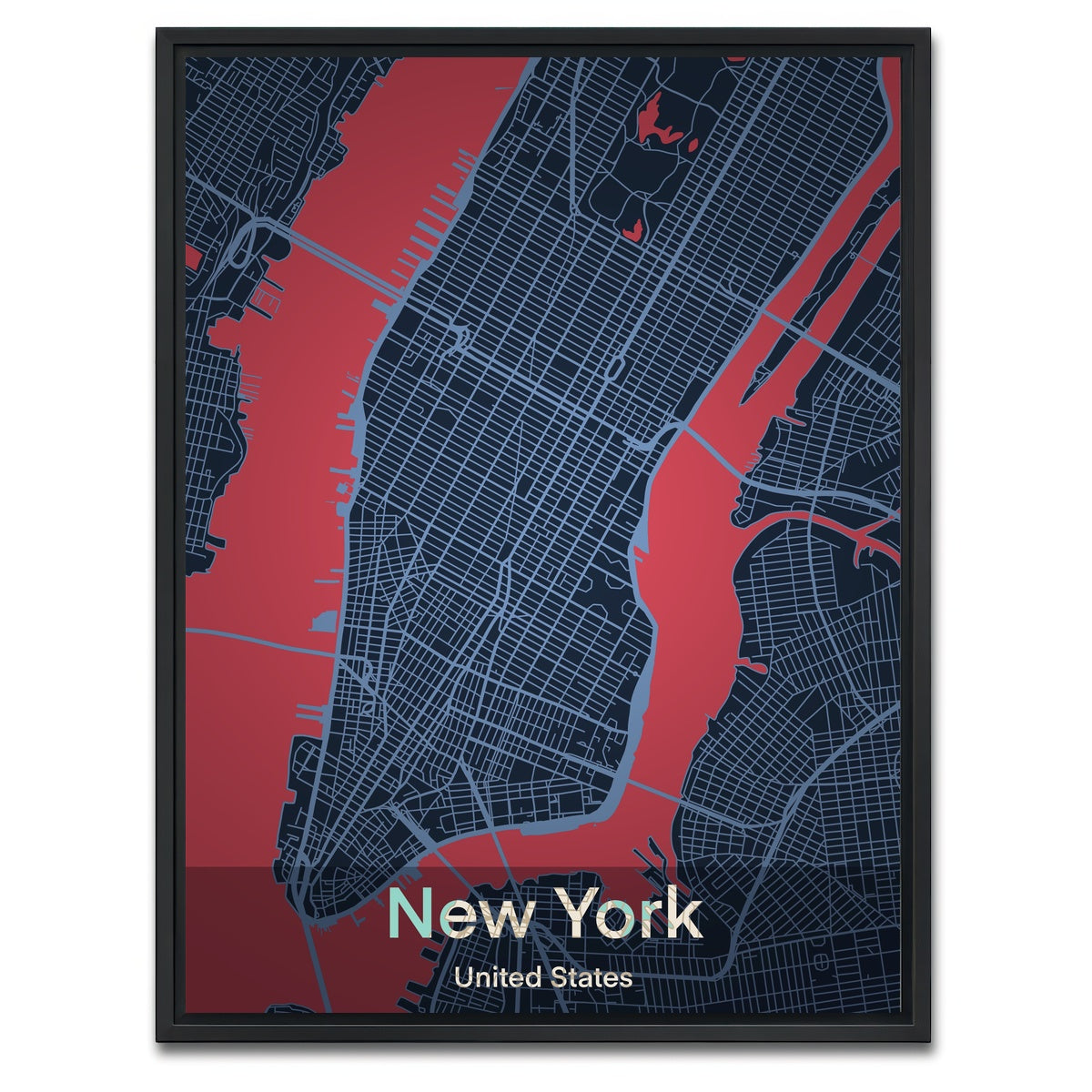 AUTO-MOCKUP WHITE | New York Map | 1 Piece | Black Framed Canvas | group=3x4