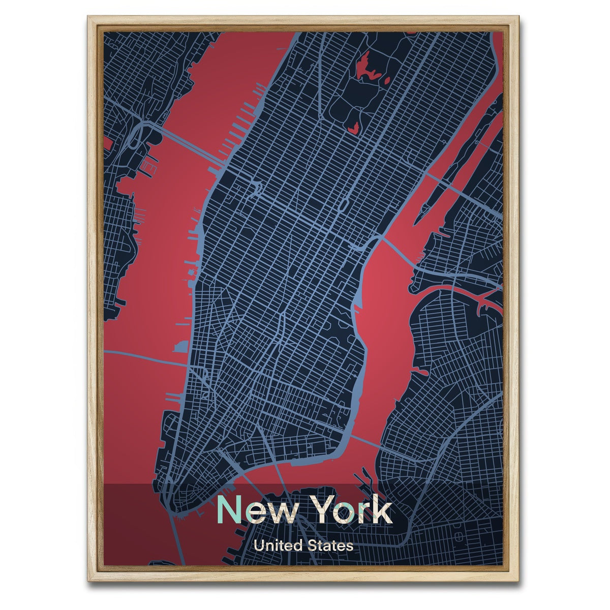 AUTO-MOCKUP WHITE | New York Map | 1 Piece | Natural Framed Canvas | group=3x4