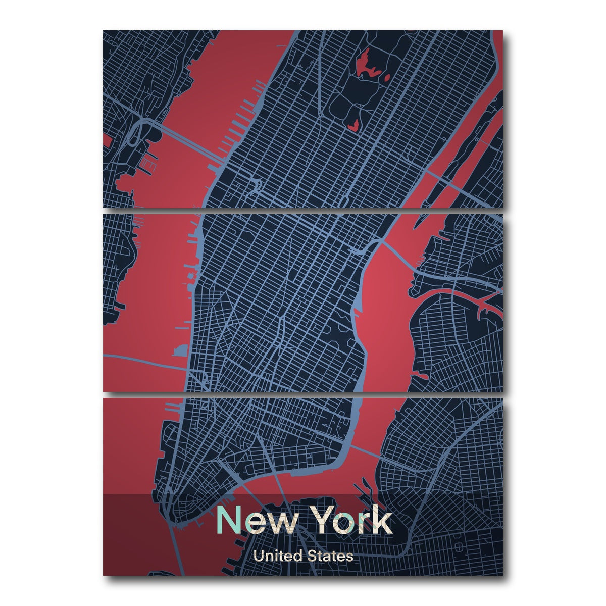 AUTO-MOCKUP WHITE | New York Map | 3 Piece | Gallery Wrap Canvas | group=8x18_stacked