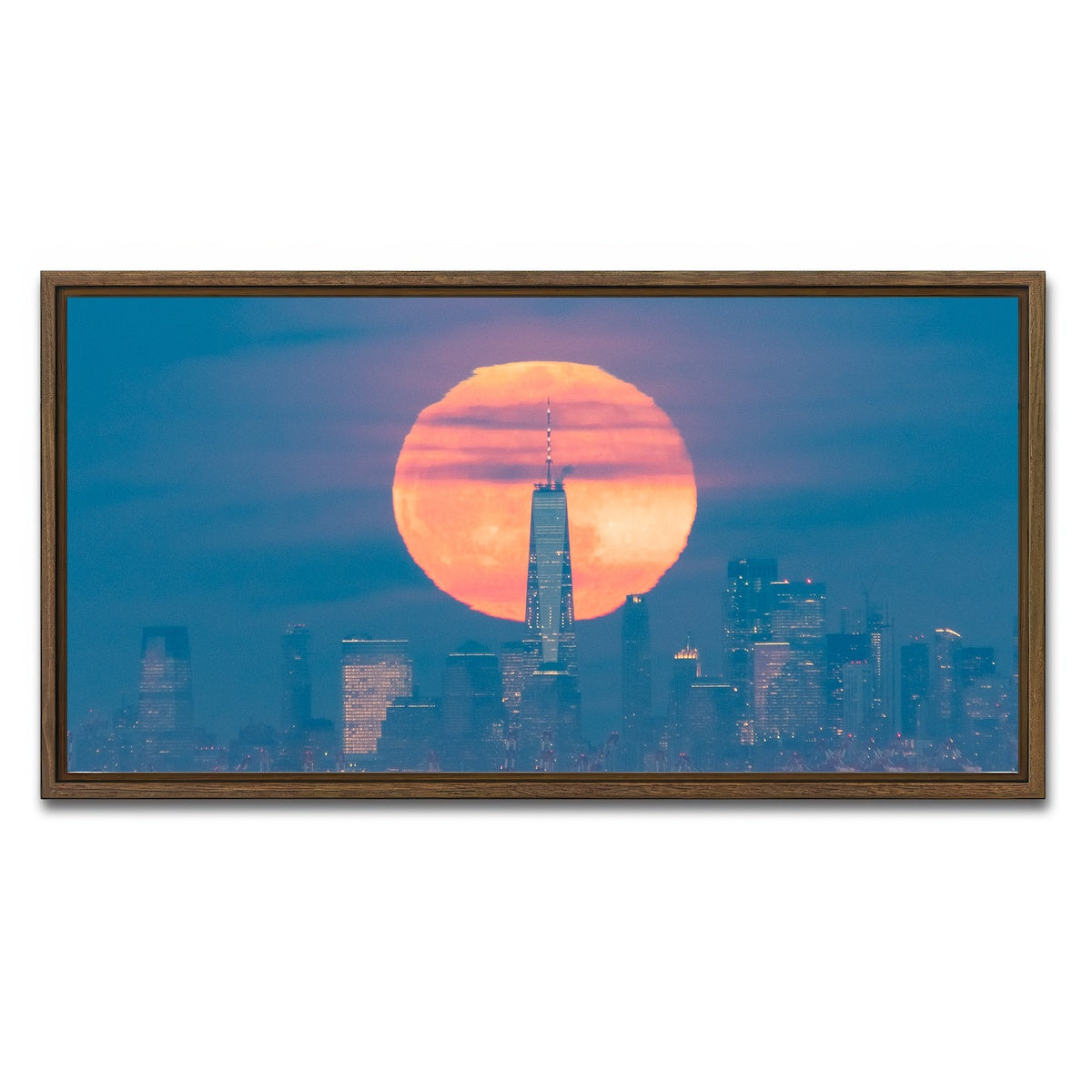 AUTO-MOCKUP WHITE | New York Sun Skyline | 1 Piece | Walnut Framed Canvas | group=2x1