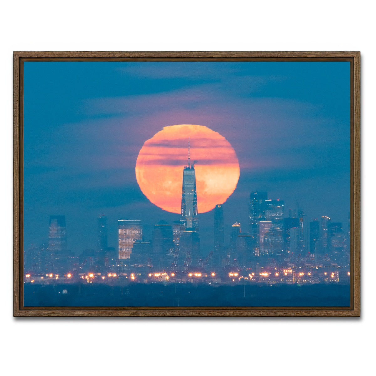 AUTO-MOCKUP WHITE | New York Sun Skyline | 1 Piece | Walnut Framed Canvas | group=4x3