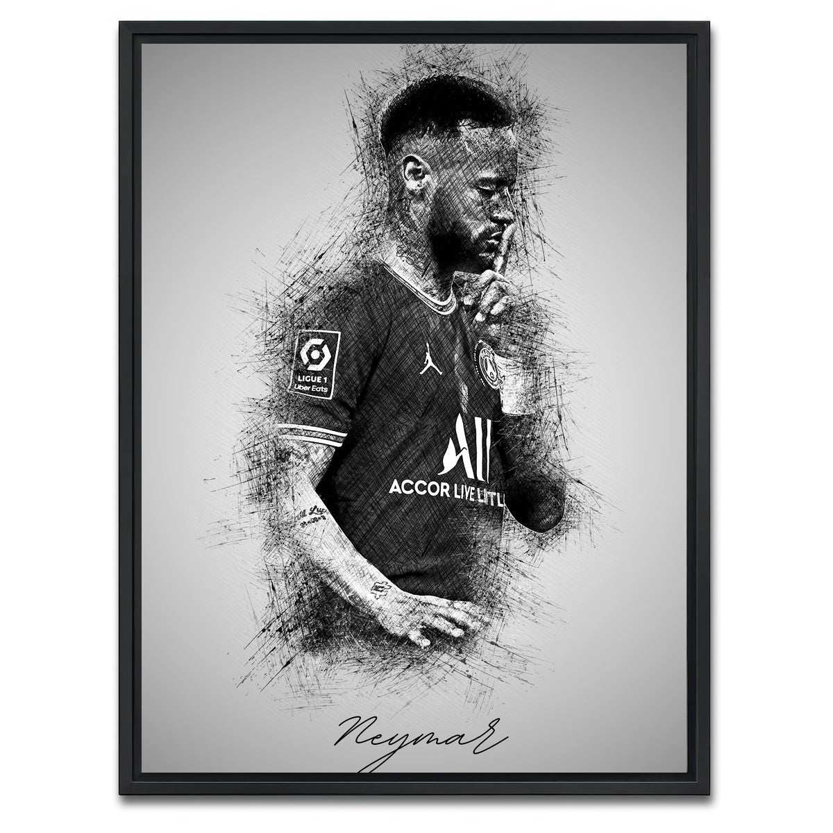 AUTO-MOCKUP WHITE | Neymar Sketch | 1 Piece | Black Framed Canvas | group=3x4