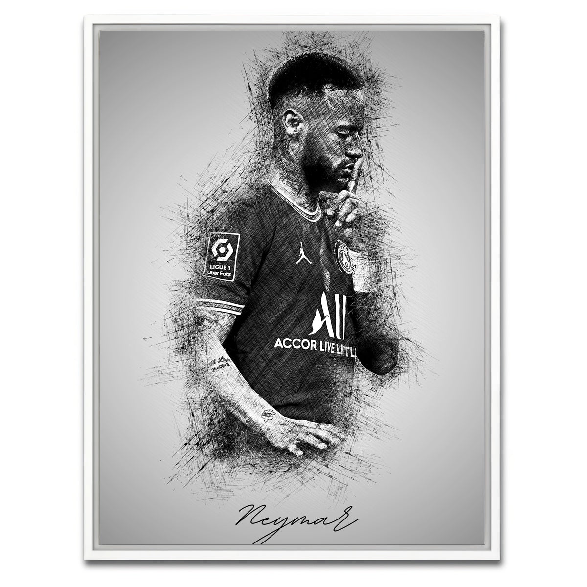 AUTO-MOCKUP WHITE | Neymar Sketch | 1 Piece | White Framed Canvas | group=3x4