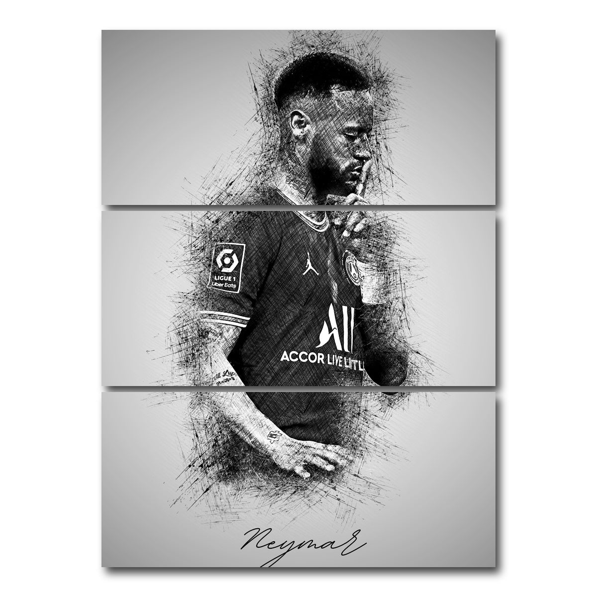 AUTO-MOCKUP WHITE | Neymar Sketch | 3 Piece | Gallery Wrap Canvas | group=8x18_stacked