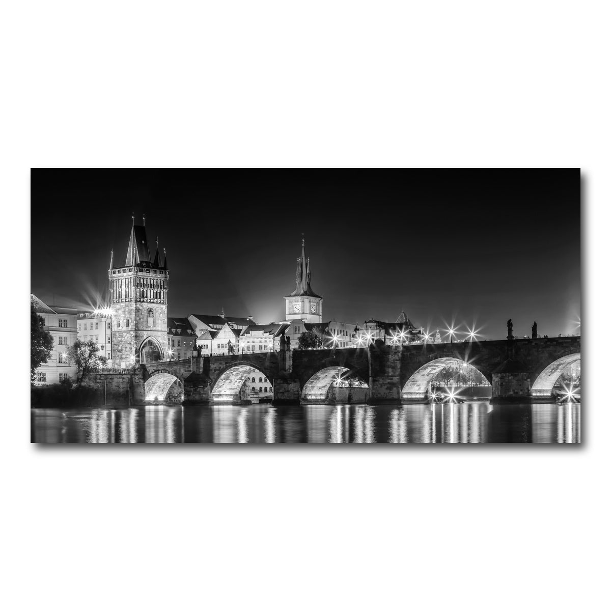 AUTO-MOCKUP WHITE | Night impression of Charles Bridge in Prague | 1 Piece | Gallery Wrap Canvas | group=2x1