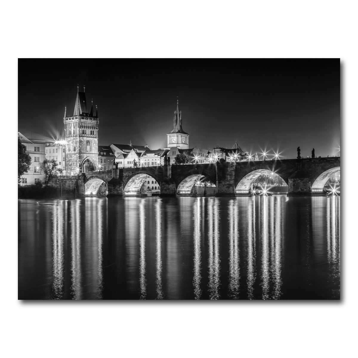 AUTO-MOCKUP WHITE | Night impression of Charles Bridge in Prague | 1 Piece | Gallery Wrap Canvas | group=4x3