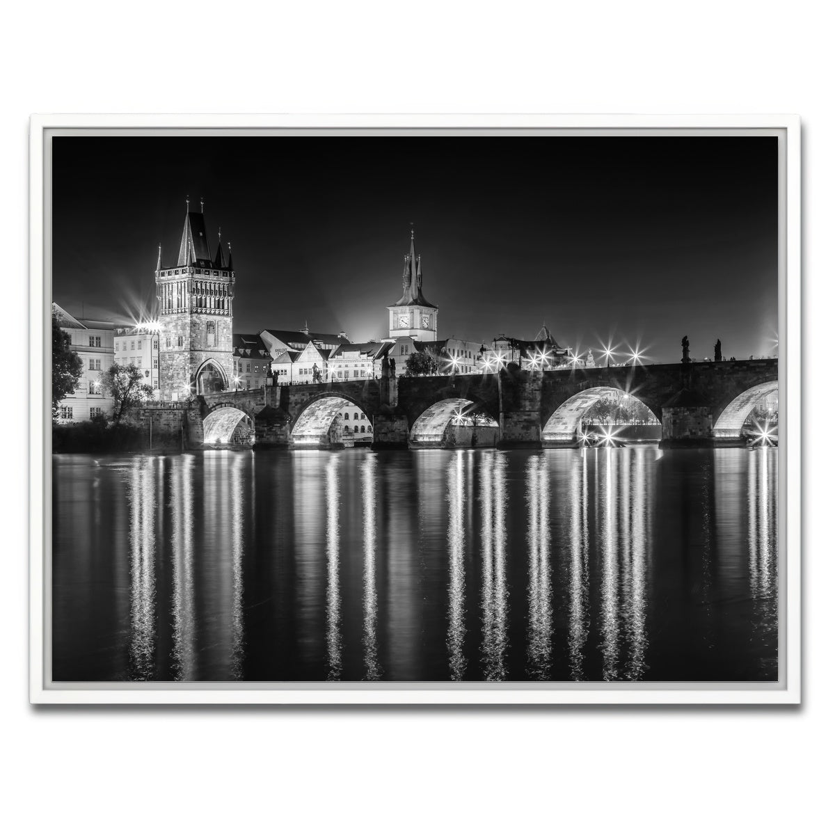 AUTO-MOCKUP WHITE | Night impression of Charles Bridge in Prague | 1 Piece | White Framed Canvas | group=4x3