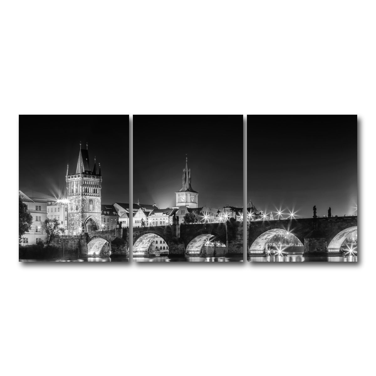 AUTO-MOCKUP WHITE | Night impression of Charles Bridge in Prague | 3 Piece | Gallery Wrap Canvas | group=18x24