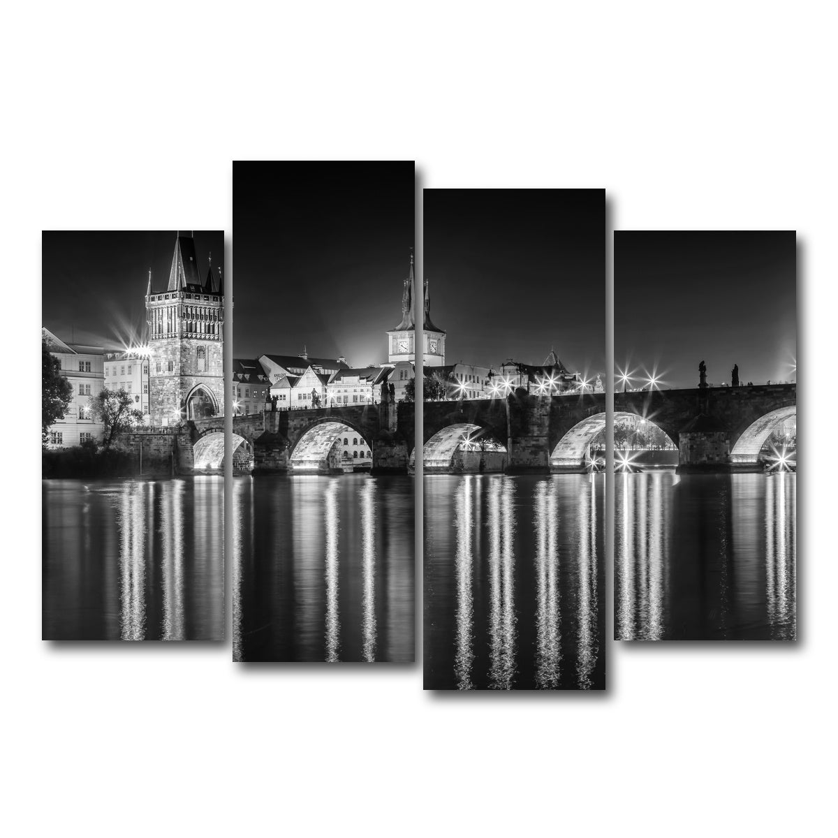 AUTO-MOCKUP WHITE | Night impression of Charles Bridge in Prague | 4 Piece | Gallery Wrap Canvas | group=4_normal