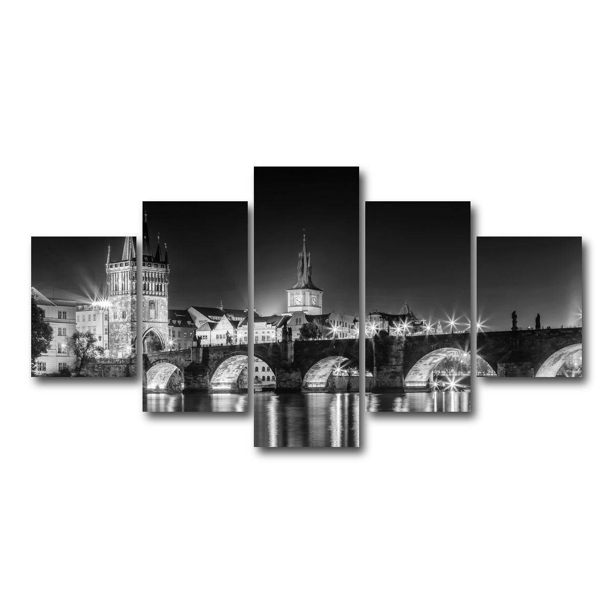 AUTO-MOCKUP WHITE | Night impression of Charles Bridge in Prague | 5 Piece | Gallery Wrap Canvas | group=5_short
