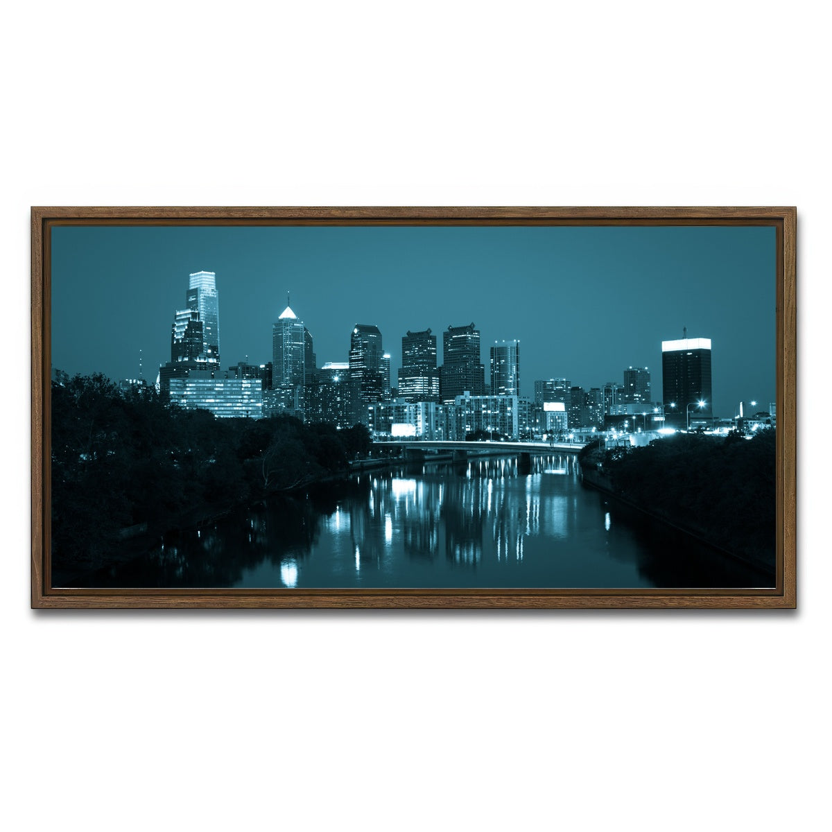 AUTO-MOCKUP WHITE | Night view Philadelphia | 1 Piece | Walnut Framed Canvas | group=2x1