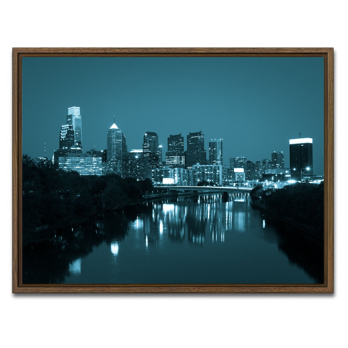 AUTO-MOCKUP WHITE | Night view Philadelphia | 1 Piece | Walnut Framed Canvas | group=4x3