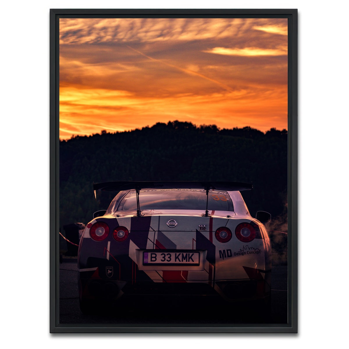 AUTO-MOCKUP WHITE | Nissan GTR Racing Sunset | 1 Piece | Black Framed Canvas | group=3x4