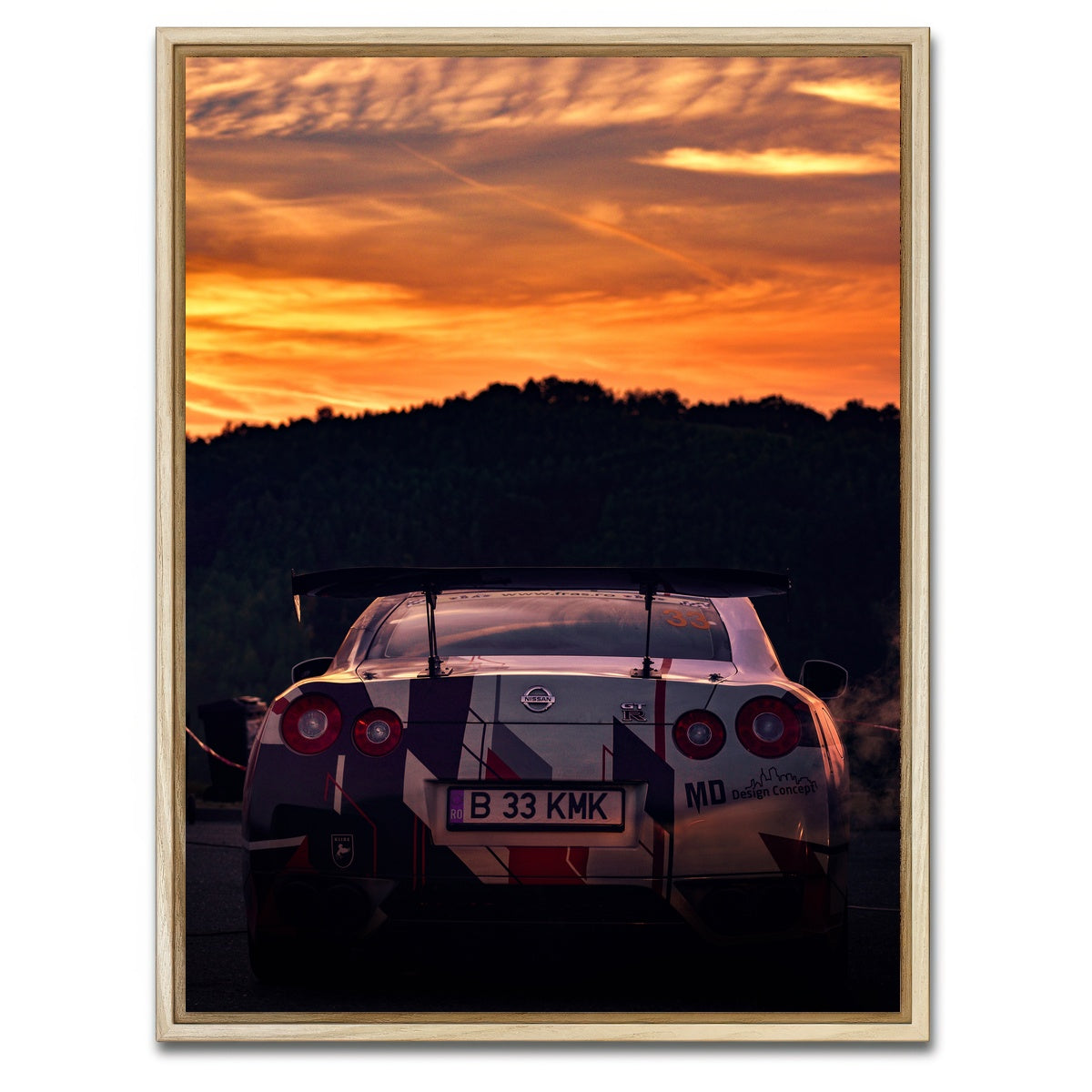 AUTO-MOCKUP WHITE | Nissan GTR Racing Sunset | 1 Piece | Natural Framed Canvas | group=3x4