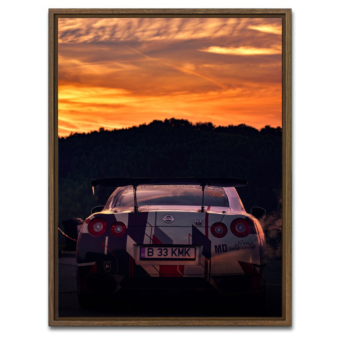 AUTO-MOCKUP WHITE | Nissan GTR Racing Sunset | 1 Piece | Walnut Framed Canvas | group=3x4