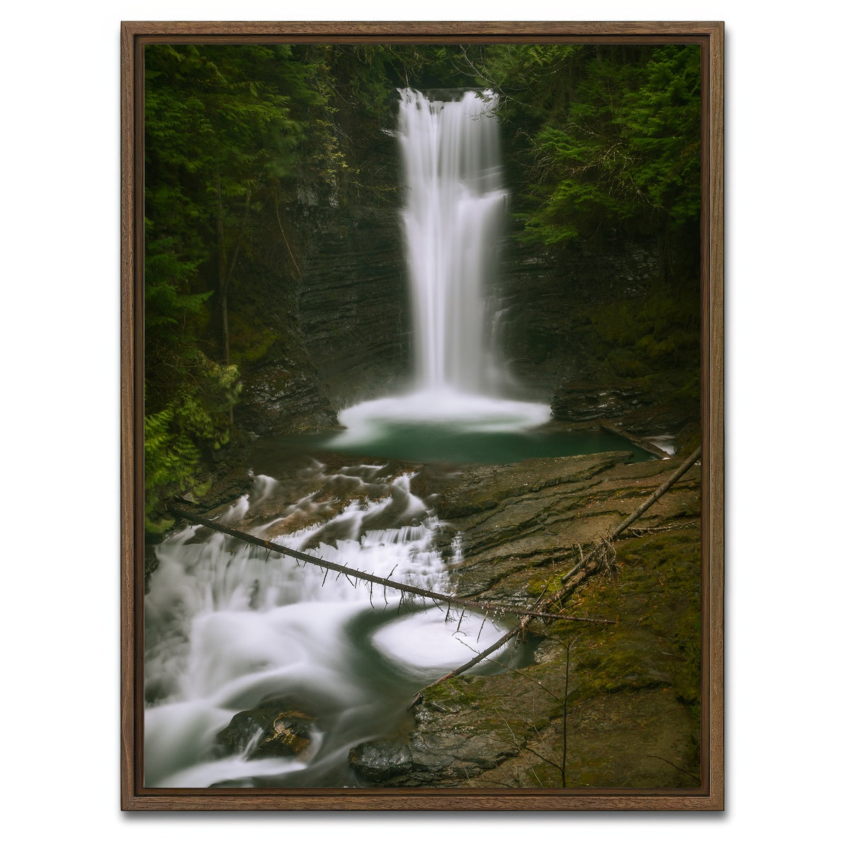 AUTO-MOCKUP WHITE | Northern BC Waterfall | 1 Piece | Walnut Framed Canvas | group=3x4