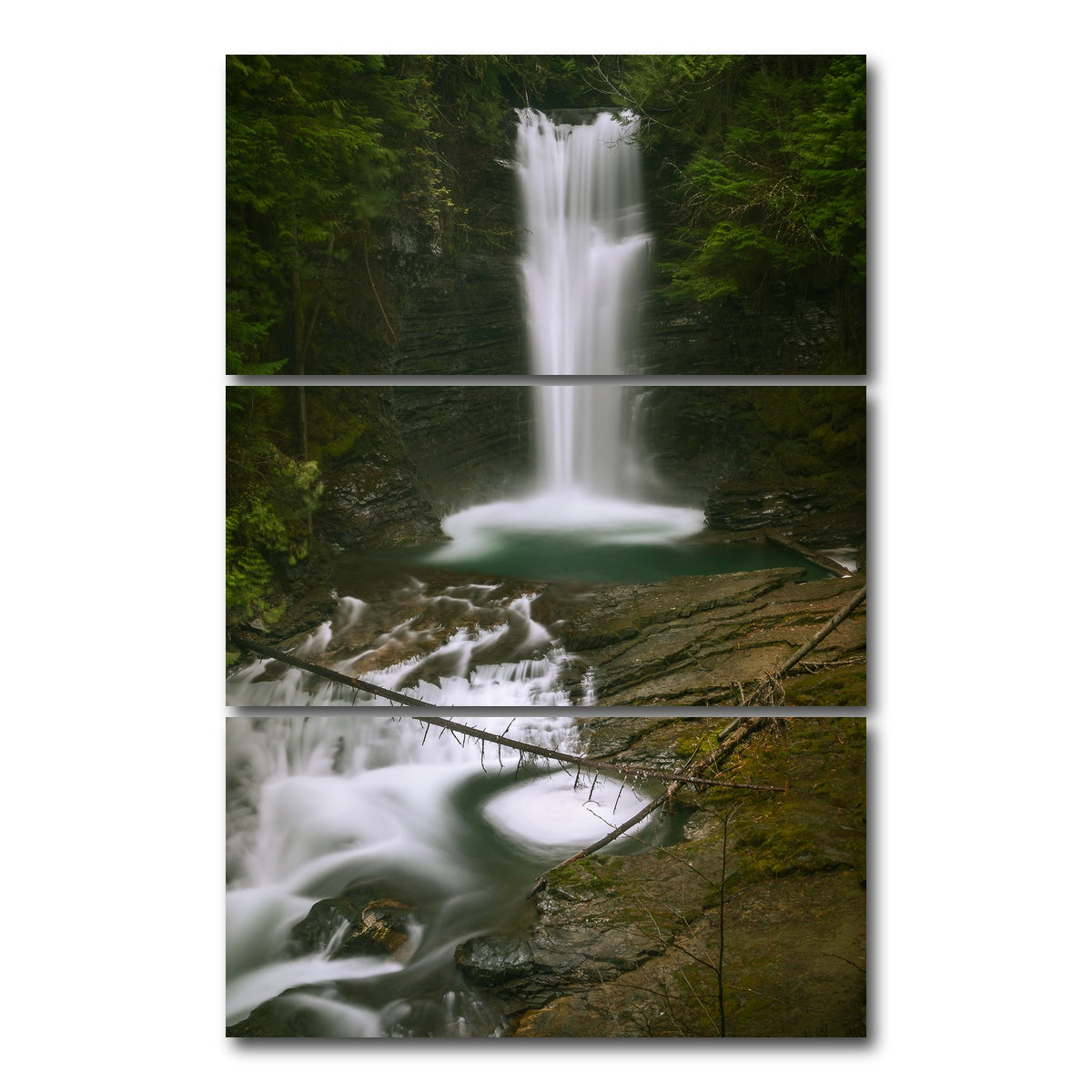 AUTO-MOCKUP WHITE | Northern BC Waterfall | 3 Piece | Gallery Wrap Canvas | group=12x24_stacked