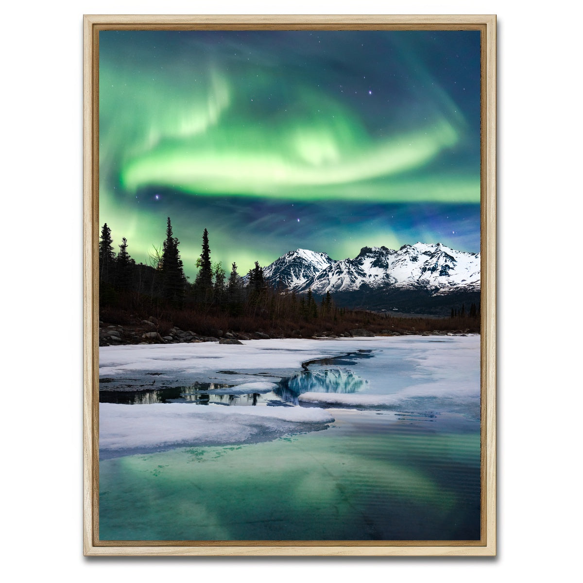 AUTO-MOCKUP WHITE | Northern Lights Landscape | 1 Piece | Natural Framed Canvas | group=3x4