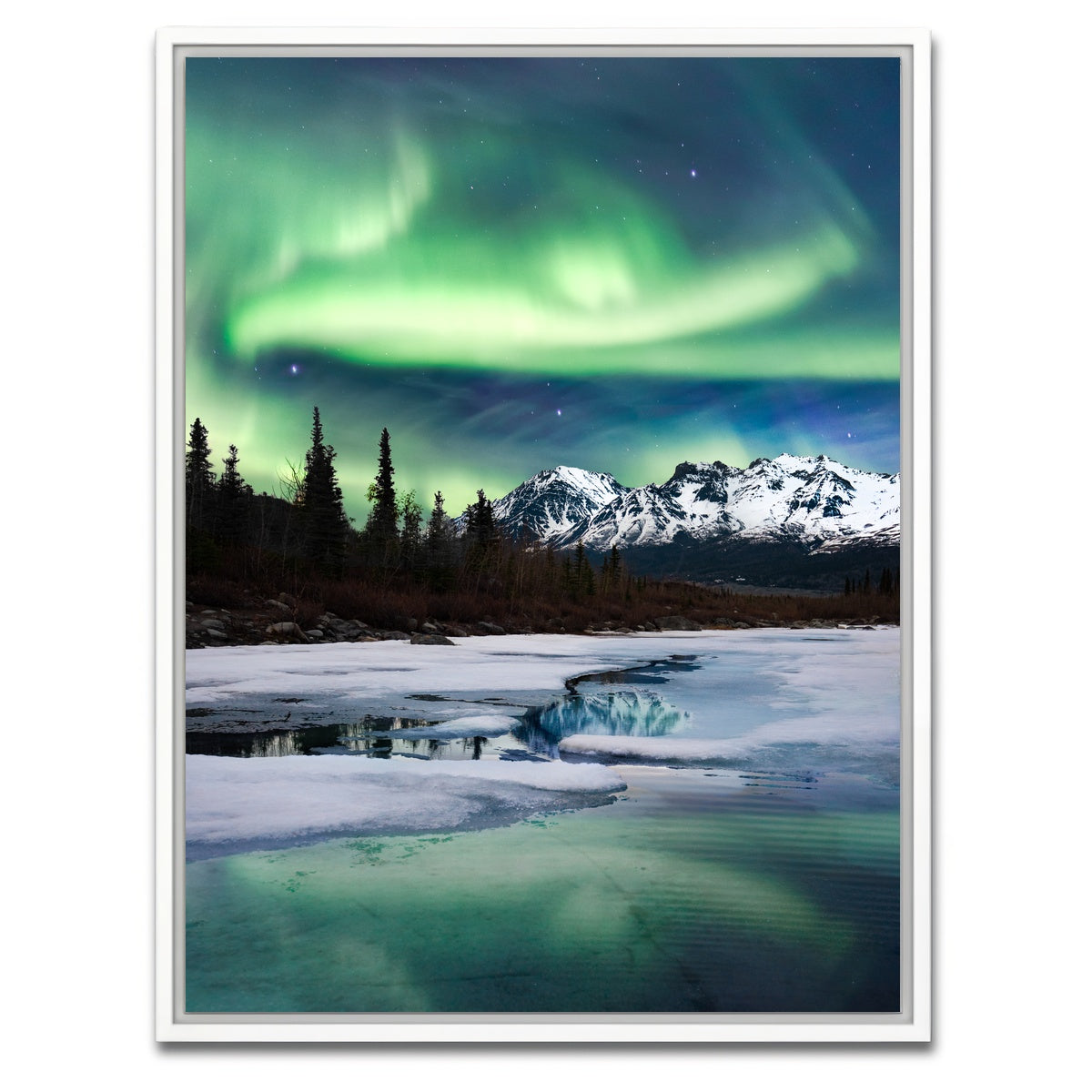 AUTO-MOCKUP WHITE | Northern Lights Landscape | 1 Piece | White Framed Canvas | group=3x4