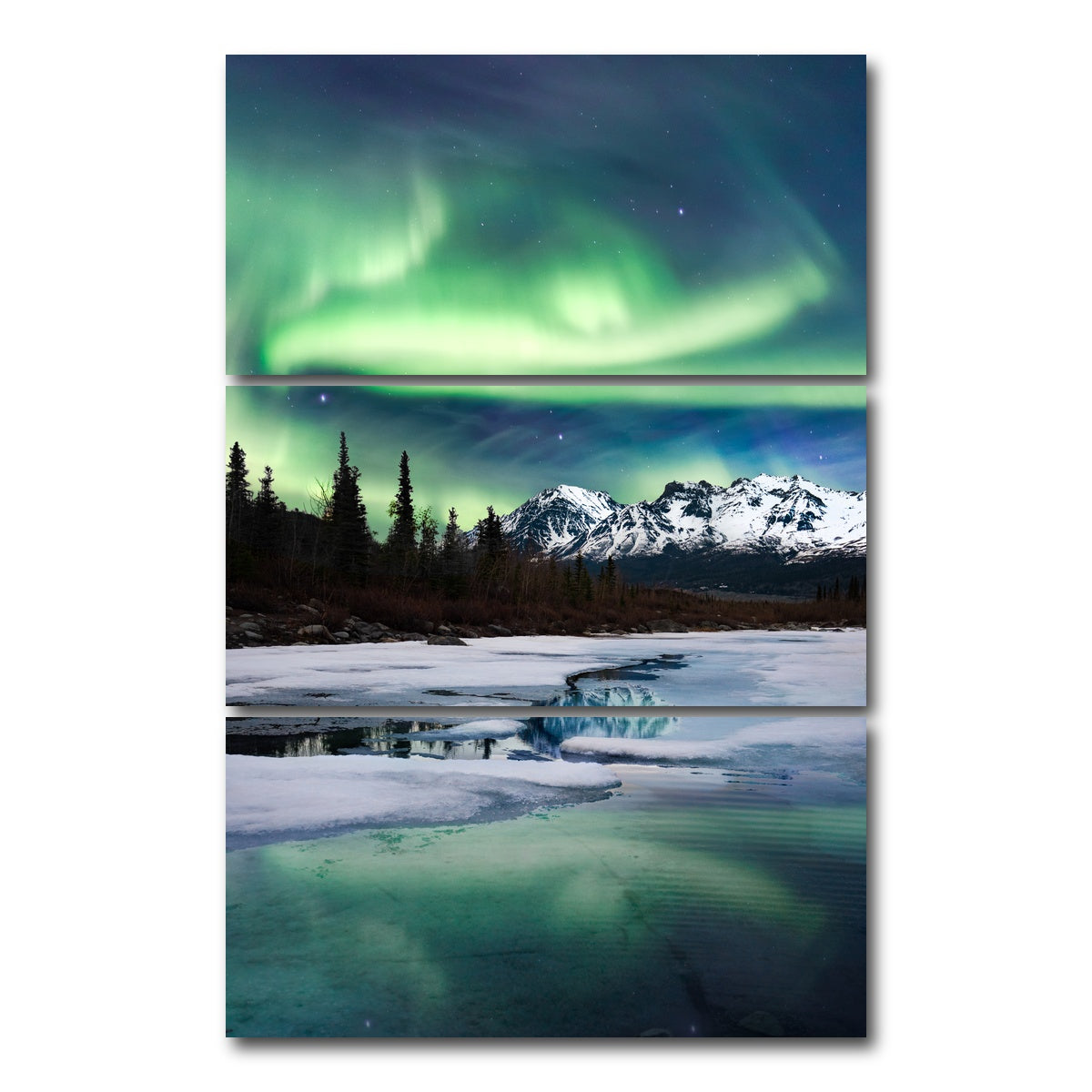 AUTO-MOCKUP WHITE | Northern Lights Landscape | 3 Piece | Gallery Wrap Canvas | group=12x24_stacked