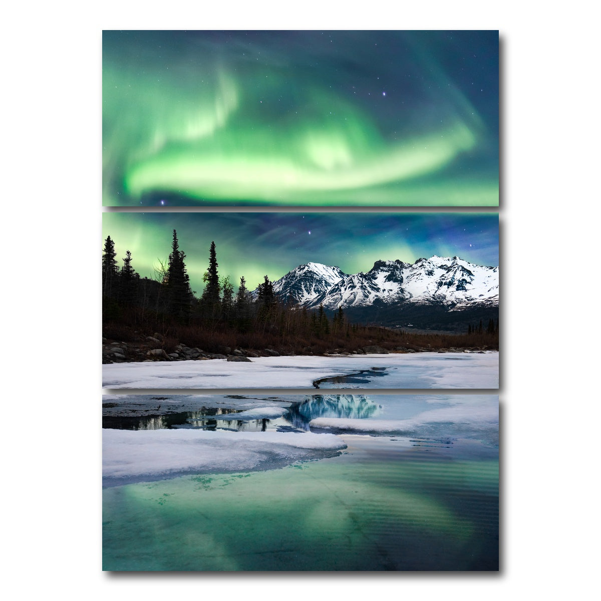 AUTO-MOCKUP WHITE | Northern Lights Landscape | 3 Piece | Gallery Wrap Canvas | group=8x18_stacked