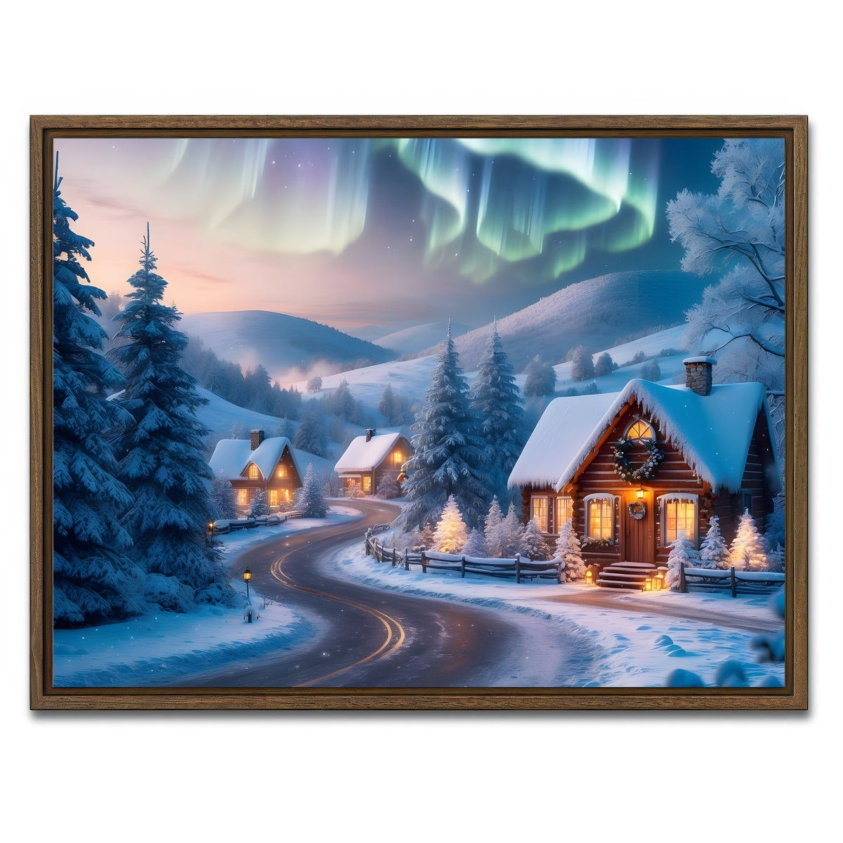 AUTO-MOCKUP WHITE | Northern Lights Painting | 1 Piece | Walnut Framed Canvas | group=4x3