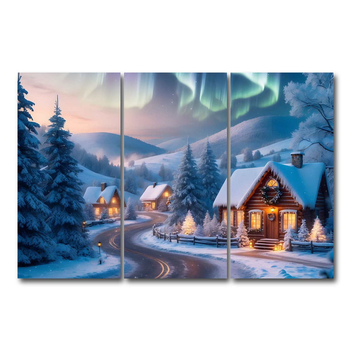 AUTO-MOCKUP WHITE | Northern Lights Painting | 3 Piece | Gallery Wrap Canvas | group=12x24