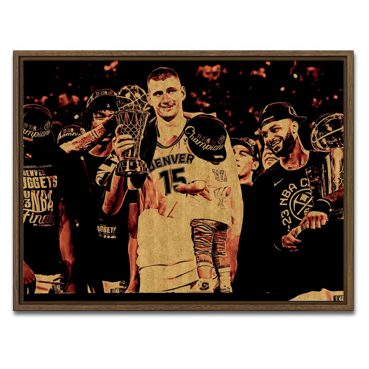 AUTO-MOCKUP WHITE | Nuggets Champions Gold | 1 Piece | Walnut Framed Canvas | group=4x3