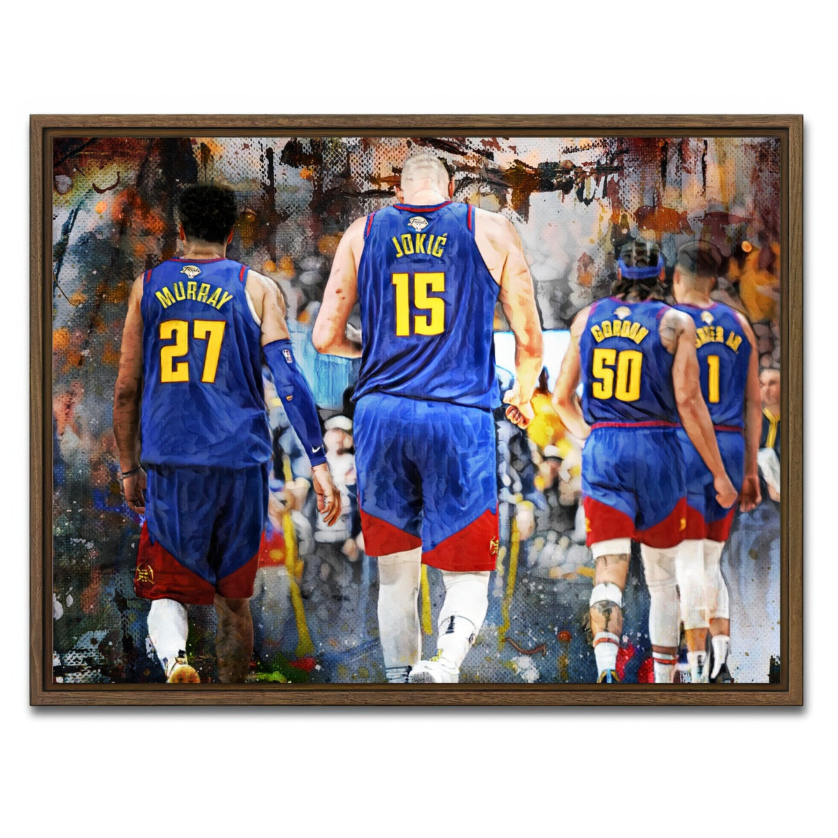 AUTO-MOCKUP WHITE | Nuggets Core Four | 1 Piece | Walnut Framed Canvas | group=4x3