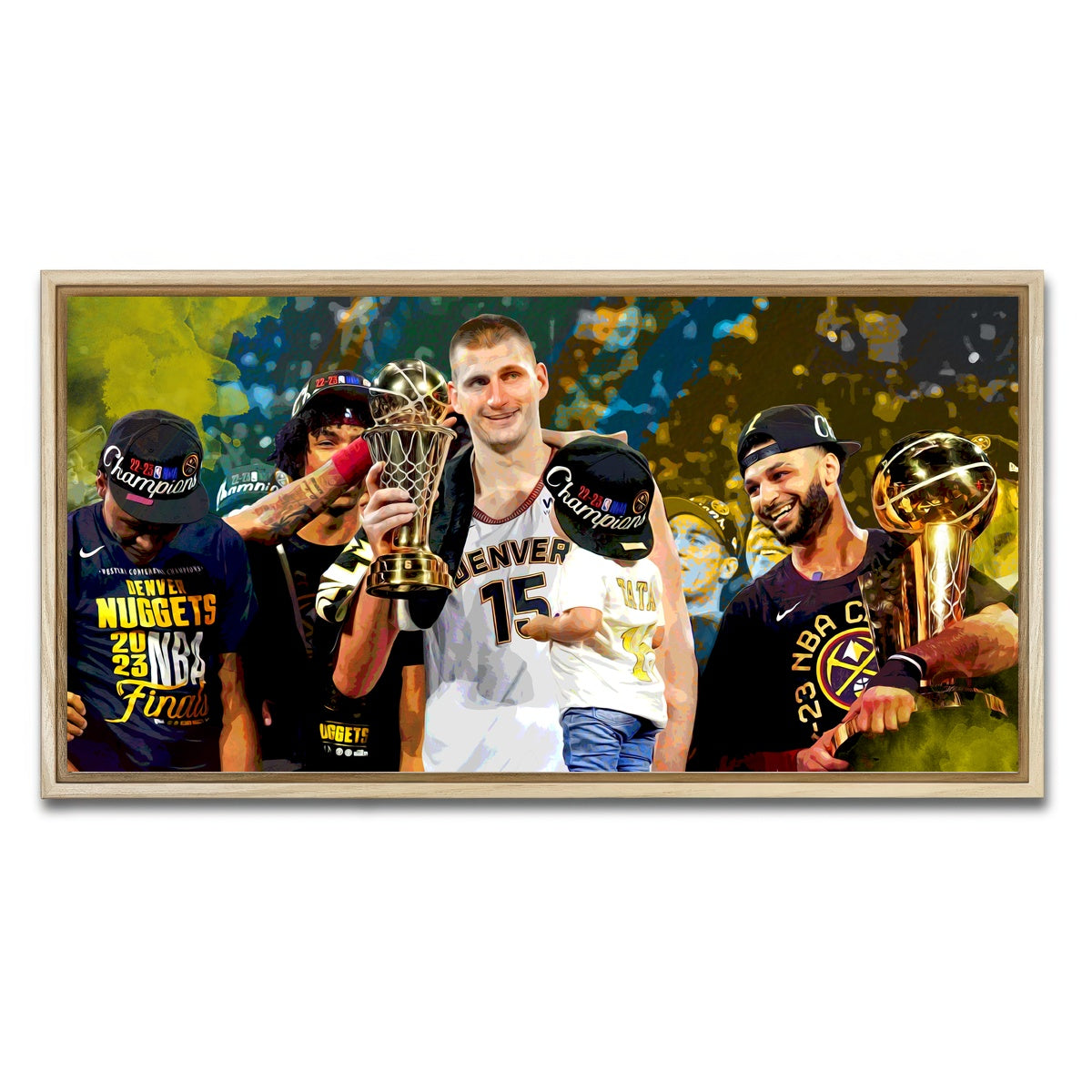 AUTO-MOCKUP WHITE | Nuggets Finals Champs | 1 Piece | Natural Framed Canvas | group=2x1